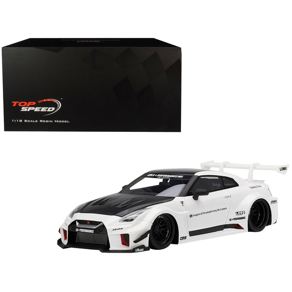 Nissan 35GT-RR Ver. 2 LB-Silhouette Works GT RHD (Right Hand Drive) White with Black Hood and Top 1/18 Model Car by Top Speed