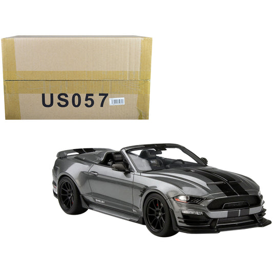 2021 Shelby Super Snake Speedster Convertible Carbonized Gray Metallic with Black Stripes 1/18 Model Car by GT Spirit for ACME