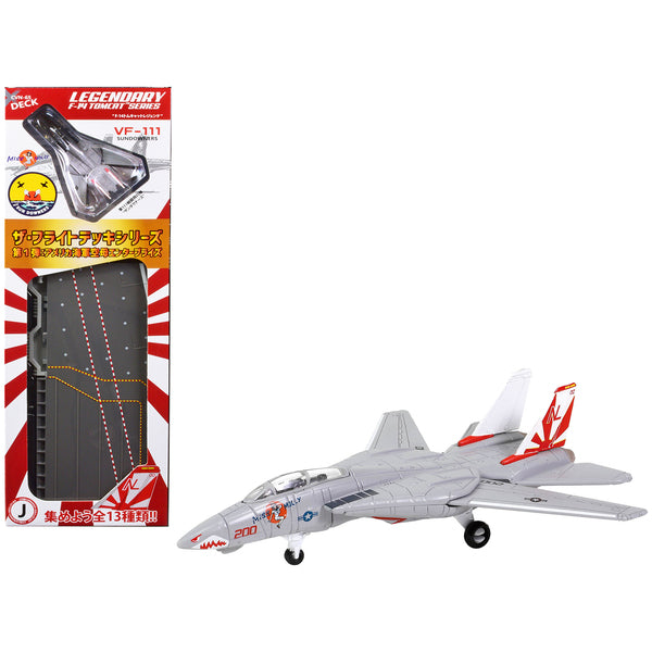 Grumman F-14A Tomcat Fighter Aircraft "VF-111 Sundowners" and Section J of USS Enterprise (CVN-65) Aircraft Carrier Display Deck "Legendary F-14 Tomcat" Series 1/200 Diecast Model by Forces of Valor