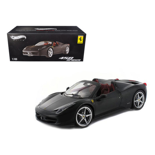 Ferrari 458 Italia Spider Matt Black Elite Edition 1/18 Diecast Car Model by Hot Wheels